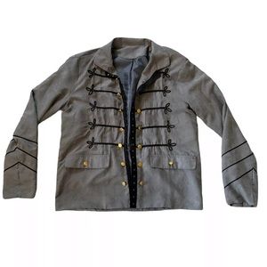 Detailed Grey Blazer Clasp Frony Womens Jacket